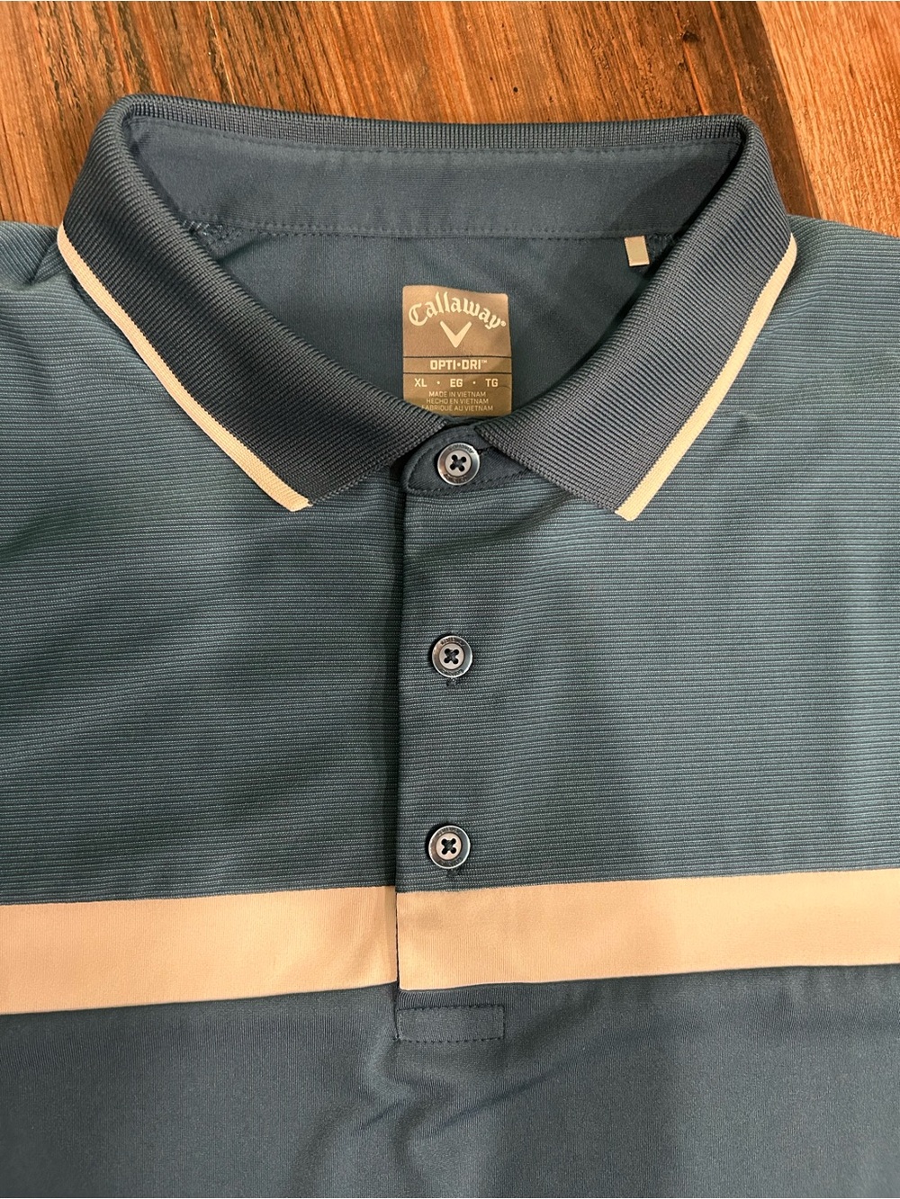 Callaway Opti-Dri Golf Polo Shirt Mens XL Blue Beige Colorblock Short Sleeve